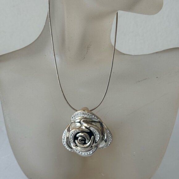 Sterling Silver 925 Omega Necklace with Electroform Rose Flower Pendant - Picture 2 of 14